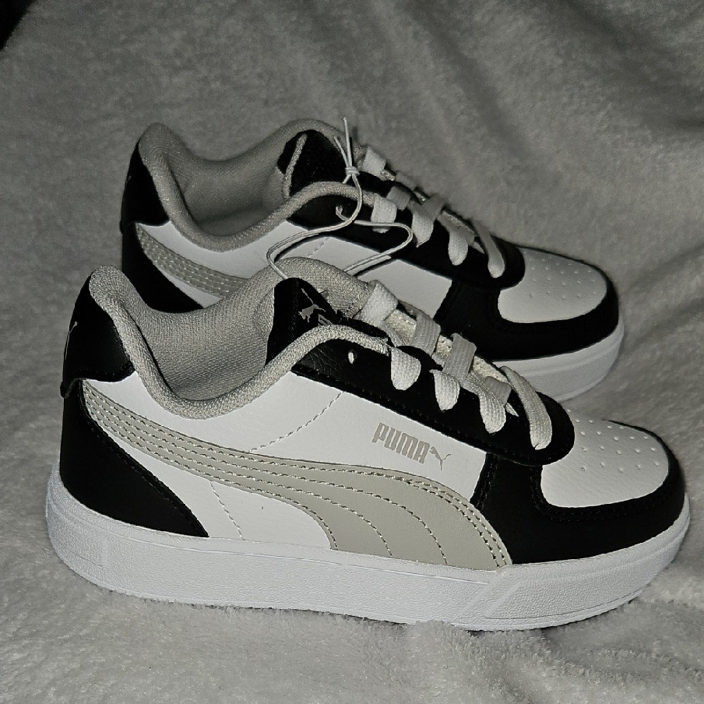 Puma Kids Black White Gray Court Sneakers Casual Sporty Low-Top Design Size 12 - Picture 4 of 10